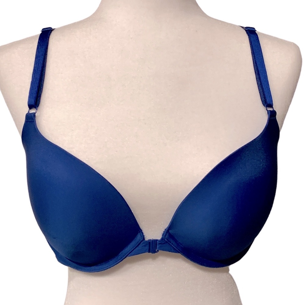 Victoria's Secret Front Close Strappy Royal Blue Push Up Bra Size 36D